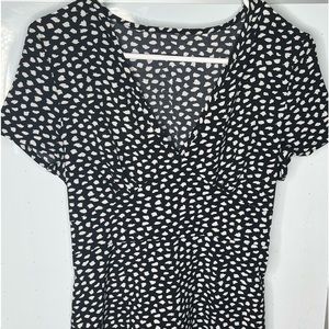Black and White Spotted V Necked Mini Dress